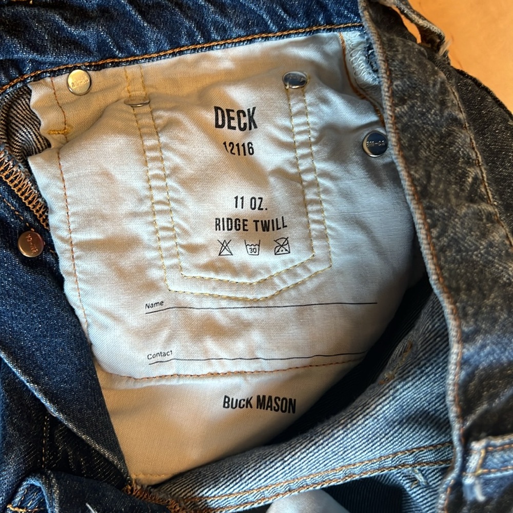 BUCK MASON Wide Leg Button Fly High Waisted Denim Deck Jean - Picture 6 of 10
